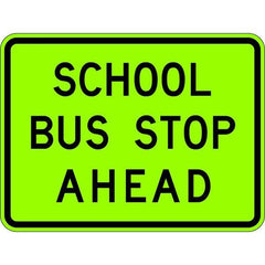 Uniform Safety Signs - 640x480mm - Aluminium - Class 1 - Reflective - Lime Green - School Bus Stop Ahead | W8-213A