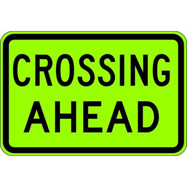 Uniform Safety Signs - 600x400mm - Aluminium - Class 1 - Reflective - Lime Green - Crossing Ahead (For Use Only With W6-3) | W8-22A