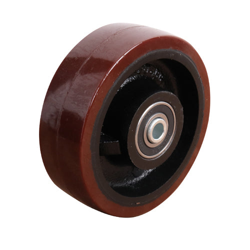 EHI - 150mm Red Urethane On Cast Iron Wheel Precision Bearing | W95K150