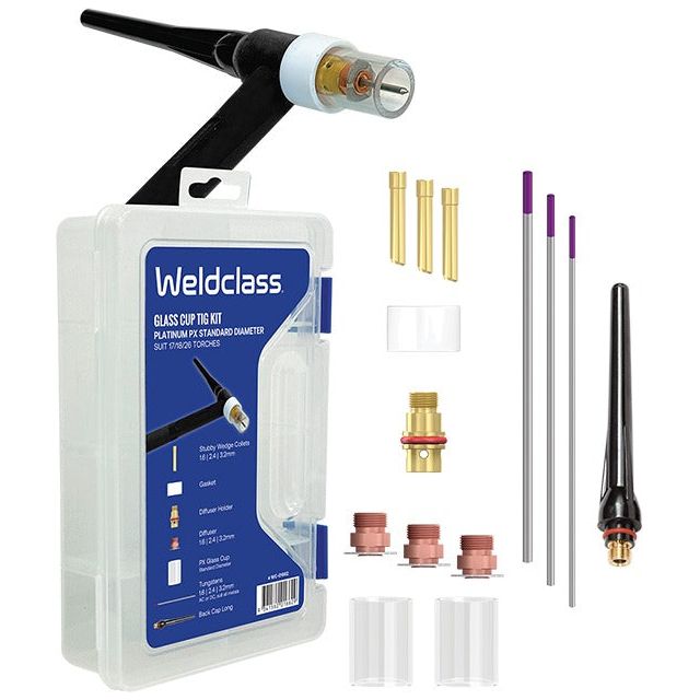 Weldclass - TIG Parts Kit With Storage Box PLATINUM PX (Glass Cup) Series 17/18/26 Std Diameter | WC-01662