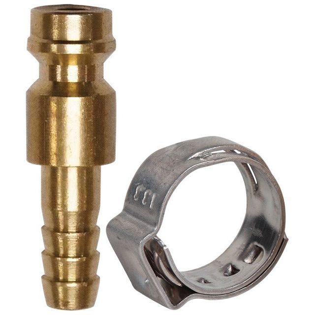 Weldclass - Quick-Connect Gas/Water Fitting For MIG/TIG Machines/Torches - Male Plug + Clamp Kit Suit 5-6mm ID Hose | WC-06529