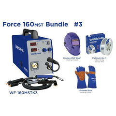 Weldclass - Welder MIG/Stick/TIG FORCE 160MST Bundle with Gasless Wire, Helmet, Gloves | WF-160MSTK3