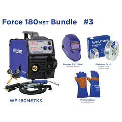 Weldclass - Welder MIG/Stick/TIG FORCE 180MST Bundle with Gasless Wire, Helmet, Gloves | WF-180MSTK3