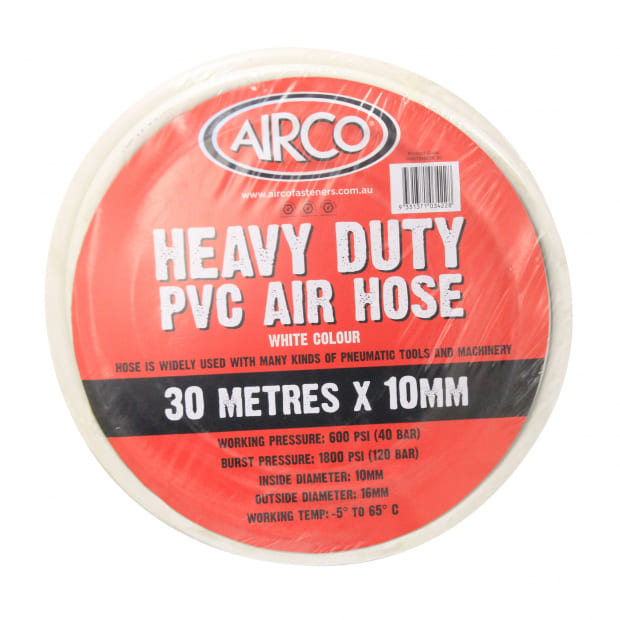 Airco - Air Hose. 10mm X 30Mtr Roll With Fitted Nitto Type Adaptor | WHITEHOSE30