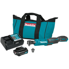Makita Tools - 12V Max Ratchet Wrench 1/4" & 3/8" - Includes 1 x 2.0Ah Battery Charger & Carry Bag | WR100DWA