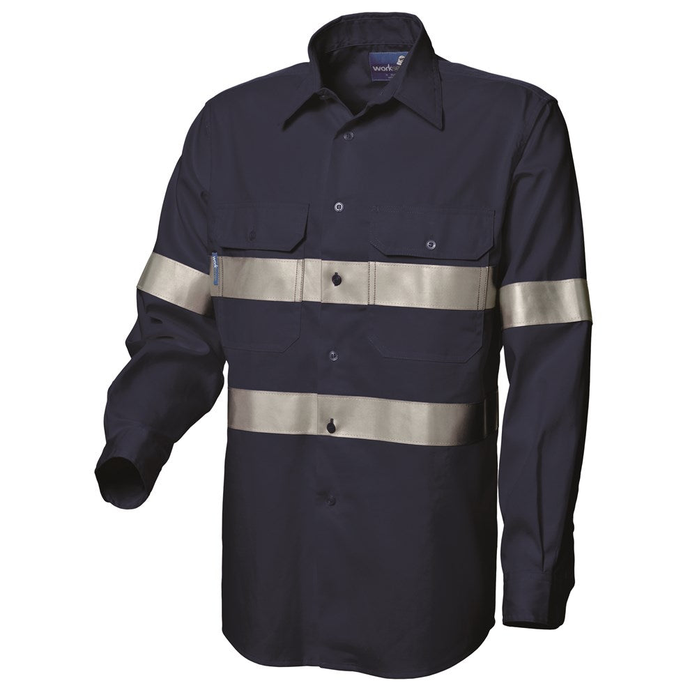 Worksense - Shirt Op Frt Rw Cot Ls Rt1 Navy Size Medium | WS0918441NND00M
