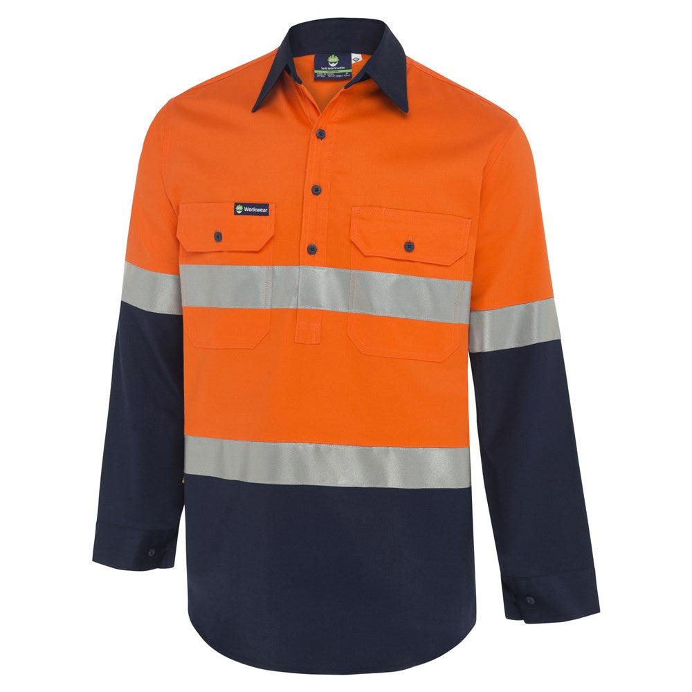 Worksense - Shirt Cls Frt Rw Cot Ls Rt1 Orange/Navy Size 3XL | WS9186442ONR3XL