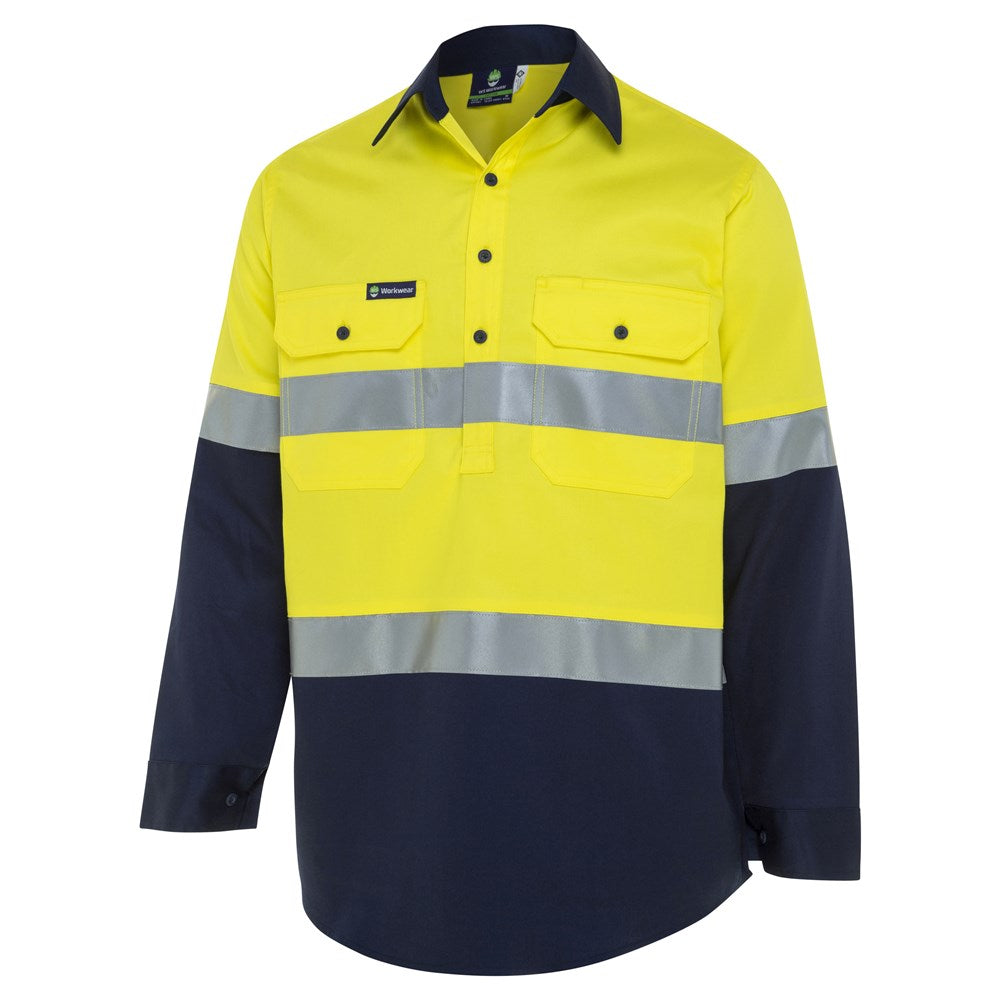 Worksense - Shirt Cls Frt Rw Cot Ls Rt1 Yellow/Navy SIze 6XL | WS9186442YNR6XL