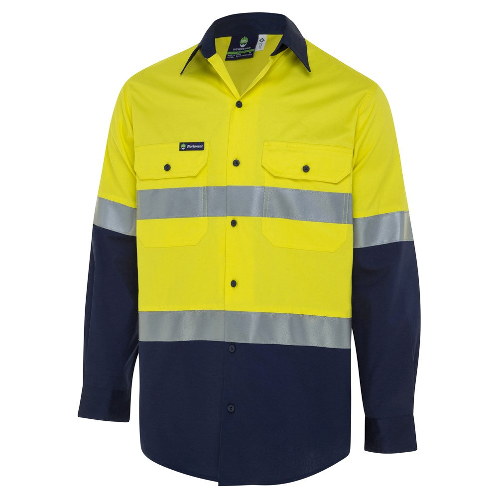 Worksense - Shirt Op Frt Sw Cot Ls Rt1 Yellow/Navy Size Medium | WS9186448YND00M