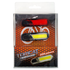 Tomcat - 3W Cob Led Bike Light Front/Rear Set White/Red Inc. Lithium Battery