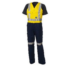 Worksense - Overall Act Bk Cot Hvy Wt Rt Yellow/Navy 102 Stout | WS6115PRTYNS102