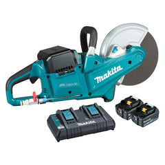 Makita - 18V x 2 Brushless 230mm (9") Power Cutter Kit - Includes 2 x 5.0Ah Batteries Dual Port Rapid Charger Blade Not Included | DCE090PT2
