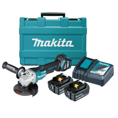 Makita - 18V Brushless 125mm Variable Speed Paddle Switch Angle Grinder Kit - Includes 2 x 5.0Ah Batteries Rapid Charger & Carry Case | DGA517RTE