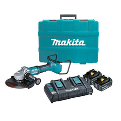 Makita - 18V x 2 Brushless 230mm Angle Grinder Kit - Includes 2 x 5.0Ah Batteries Dual Port Rapid Charger & Carry Case | DGA900PTX1
