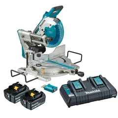 Makita - 18V x 2 Brushless AWS 260mm (10-1/4") Slide Compound Saw Kit - Includes 2 x 5.0Ah Batteries & Dual Port Rapid Charger | DLS111PT2U