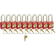 Uniform Safety Signs - 42mm Premium Safety Padlocks - Red - Set of 10 with Master Key | UL466