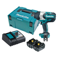 Makita - 18V Brushless 3/4" Impact Wrench Kit - Includes 2 x 5.0Ah Batteries Rapid Charger & Carry Case | DTW1001RTJ