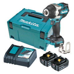 Makita - 18V Brushless 1/2" Detent Pin Impact Wrench 700 Nm - Includes 2 x 5.0Ah Batteries Rapid Charger & Makpac Case | DTW701RTJ