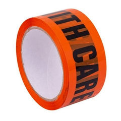 Surepak - Stylus Acrylic 'HANDLE WITH CARE' Tape Fluro Orange/Black 48mm | TWARNINGHWC