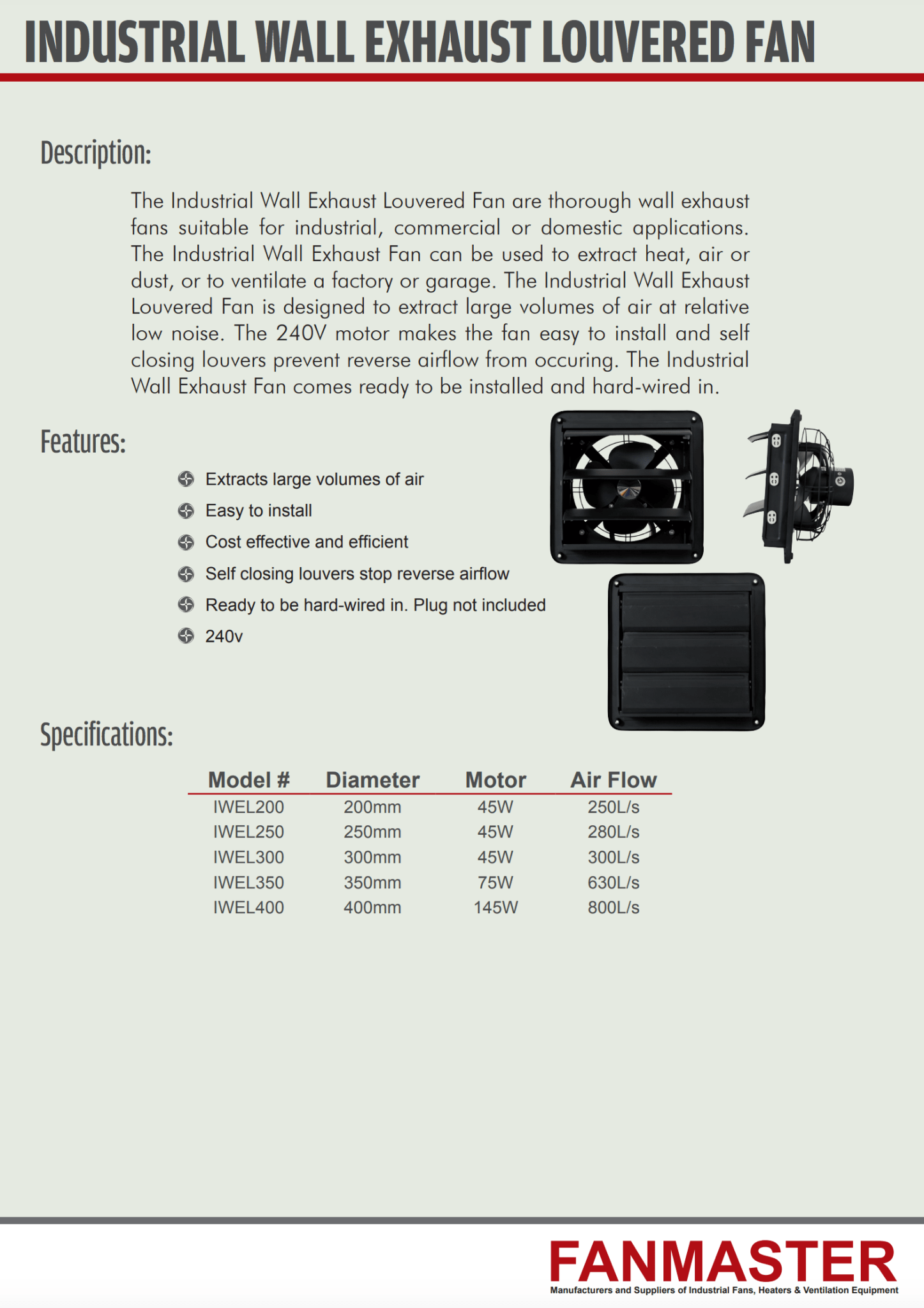 Fanmaster - IWEL250 - Industrial Shed