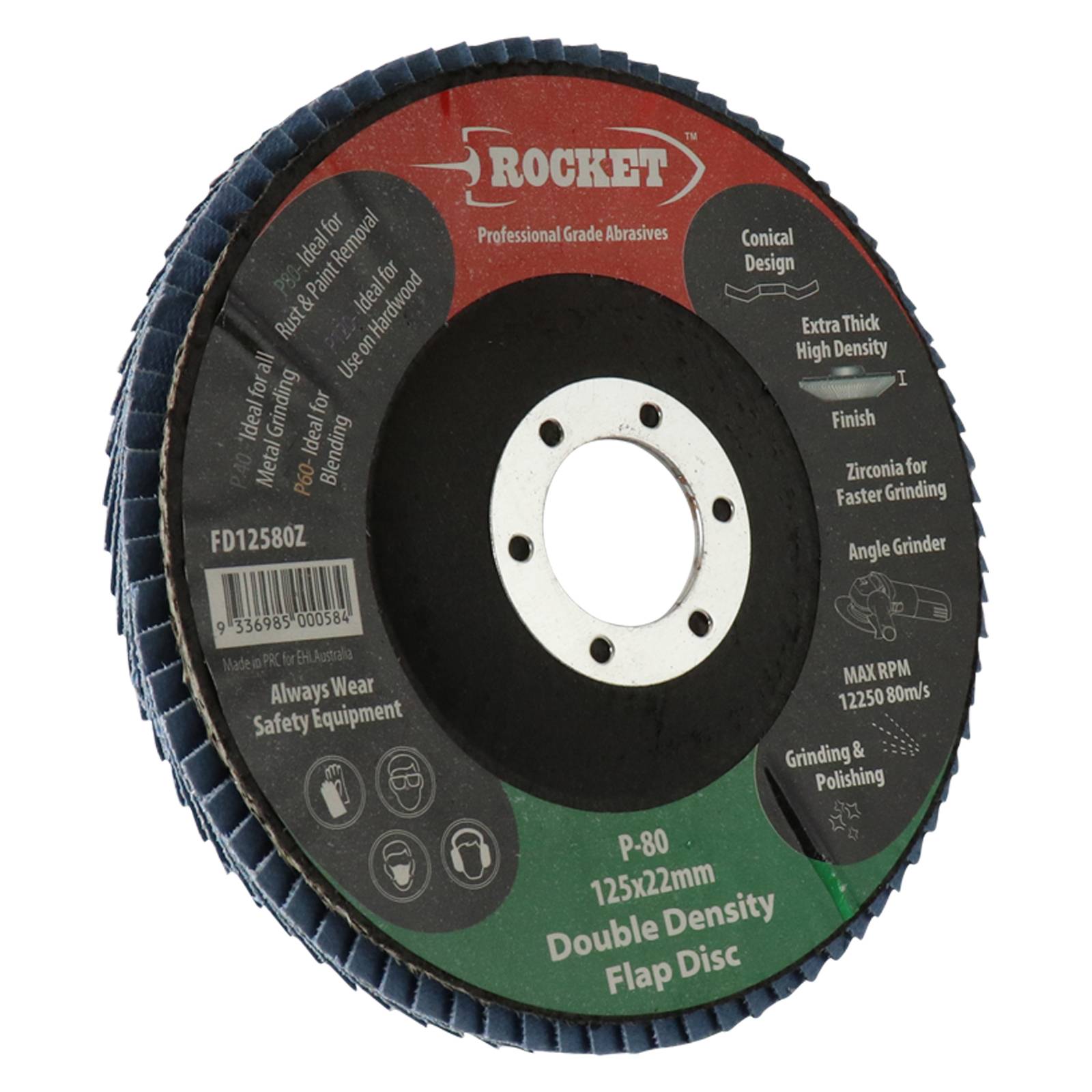 Rocket 125mm Flap Discs 80 Grit - 10 Piece