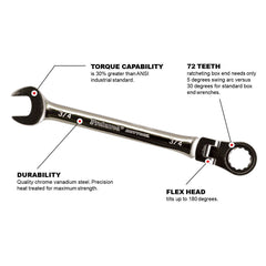 BBI - Proferred Fle X Ratcheting Combination Wrench. Chrome Finish 3/4" | T44024