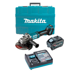 Makita - 40V Max Brushless 180mm (7") Angle Grinder Kit - Includes 5.0Ah Battery Single Port Rapid Charger & Plastic Case | GA037GT101