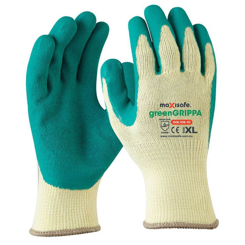 Maxisafe - Green Grippa Knitted Poly Cotton Glove with Green Latex Palm - Small