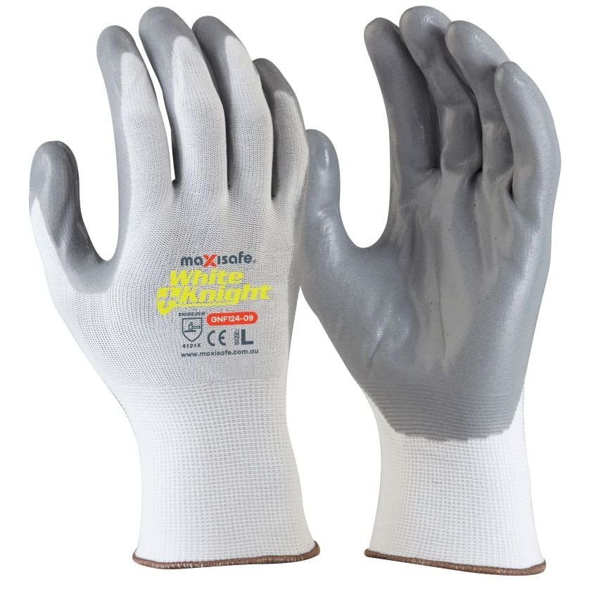 Maxisafe - White Knight Synthetic Glove with Grey Foam Nitrile Palm - Pack of 12