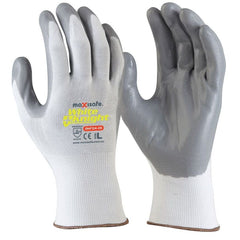Maxisafe - White Knight Nylon Glove with Foam-Nitrile Palm Coating (Pkt 12) - Medium | GNF124-08