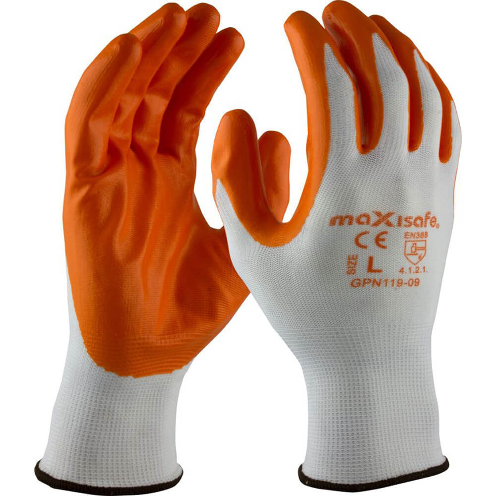 Maxisafe - Orange Nitrile Coated Polyester Glove - Large
