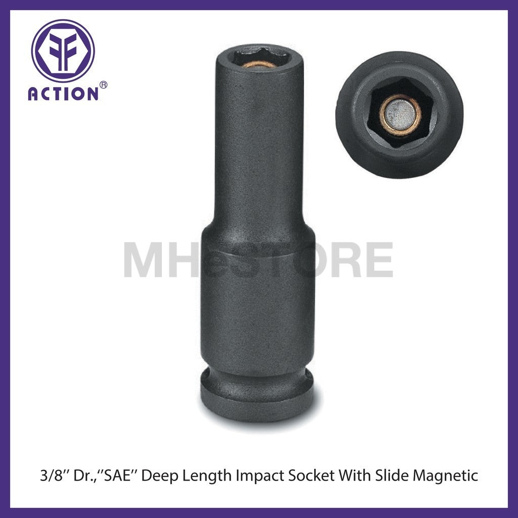 Action 9mm 3/8" Drive 6-point Metric Deep Magnetic Slide Impact Socket