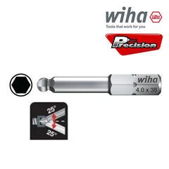 Precision Specialty Tools - BALLPOINT HEX INSERT BIT WIHA 1/4 HEX 38mm 4mm | 01738(7017Z)