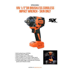 SP Tools - 18V 1/2" Dr Brushless Impact Wrench - Skin Only - SX Drive | SP83126BU