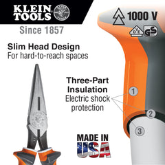 8" LONG NOSE PLIERS 1000V INSULATED | A-203-8-EINS