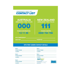 FastAid - Emergency First Aid Contact List 600 x 400mm | FLI001