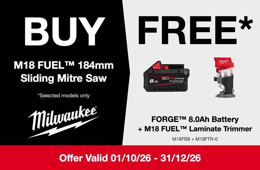 Milwaukee Redemption Offer Q4 2026 - Buy M18FMS184-0, claim FORGE 8.0Ah Battery + M18 FUEL Laminate Trimmer