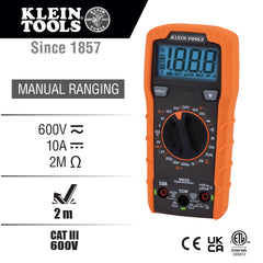 Klein Tools - 600V ACDC 10A DC MANUAL RANGE MULTIMETER | A-MM325