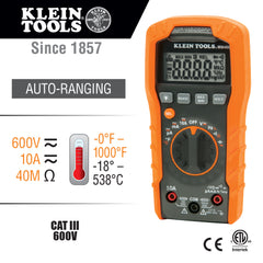 Klein Tools - 600V AUTO RANGING DIG MULTIMETER & TEMP | A-MM400