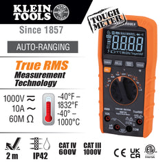 Klein Tools - 1000V 10A Acdc LOZ Trms Temp Cativ Meter | A-MM720