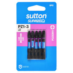 Sutton Tools - 50mm Screwdriver Bit S202 Supatorq Pozidriv Set Pz1-3 5Pc | S202S05B03