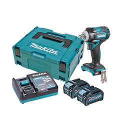 Makita - 40V Max Brushless 1/2" Impact Wrench - Includes 2 x 4.0Ah Batteries Single Port Rapid Charger & Makpac Case Type 2 | TW004GM201