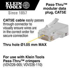 Klein Tools - Pass-Thru Modular Data Plug Cat5E 50pk | A-VDV826-702