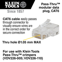 Klein Tools - Pass-Thru Modular Data Plug Cat6 50pk | A-VDV826-703