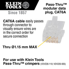 Klein Tools - Rj45 Pass-Thru Plug Cat6A 50 Pack | A-VDV826-704