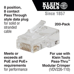 Klein Tools - Pass-Thru Data Plug Cat6 200-Pack | A-VDV826-763
